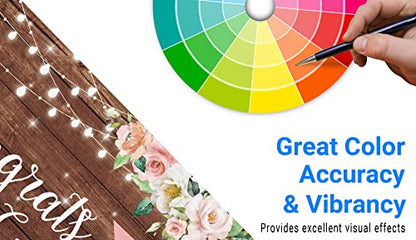 Funnytree 96" x 72" Congrats Grad Backdrop Flower Wood Board Class of 2026 Graduation Background College Prom Party Event Decor Banner Portrait Photobooth Cake Table Selfie Prop Studio Photography - size: 96 x 72 in