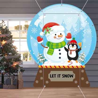Winter Snow Globe Porch Sign Banners Snowflake Ball Photography Backdrop Snowman Penguin Hanging Banners Backdrop Christmas Party Photo Props for Home Xmas Holiday Party Decors Supplies