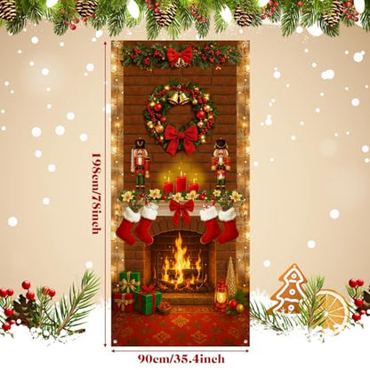 Buryeah Christmas Door Cover Decoration Christmas Fireplace Door Cover Xmas Nutcracker Banner Backdrop Photo Booth Prop Background for Winter Xmas Holiday New Year Party 6.5 x 3 Feet(Warm) - style: Warm