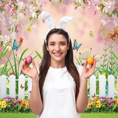 INRUI Spring Easter Garden Photography Backdrop Green Grass Lawn Floral Butterfly Fence Baby Shower Birthday Party Decorations Banner (5x7FT) - size: 5x7FT