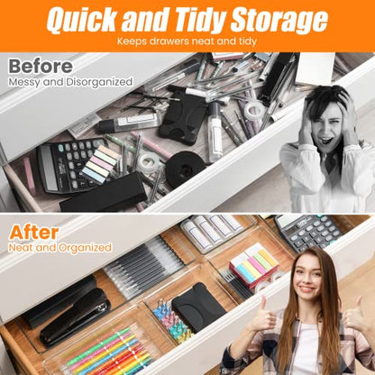 Criusia 18 Pcs Large Size Clear Drawer Organizer Set, Acrylic Non Slip Non Cracking Kitchen Drawer Storage Tray Divider, Multifunctional Storage for Cosmetics, Bathroom, Tools, Kitchen and Office - size: 18 Pack