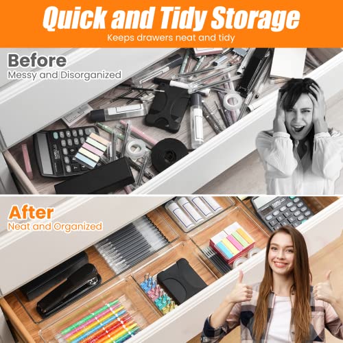 9 Pack Clear Plastic Drawer Organizer Set, Acrylic Non Slip Non Cracking Kitchen Drawer Storage Tray Large Size Divider, Multifunctional Storage for Cosmetics, Bathroom, Tools, Kitchen and Office - size: 9 PACK