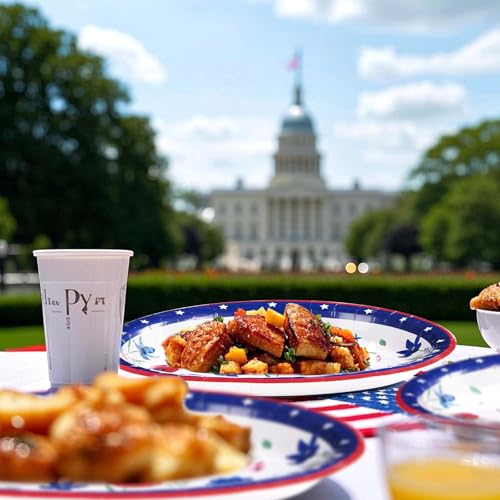 Grencian 50 Pcs 4th of July Flower Oval Paper Plates 10" × 12" Heavy Duty American Flag Plates Disposable Patriotic Platters for Independence Day Memorial Day 250th Anniversary Party Supplies Decor - style: 50Pcs 4th of July Floral Oval Plates