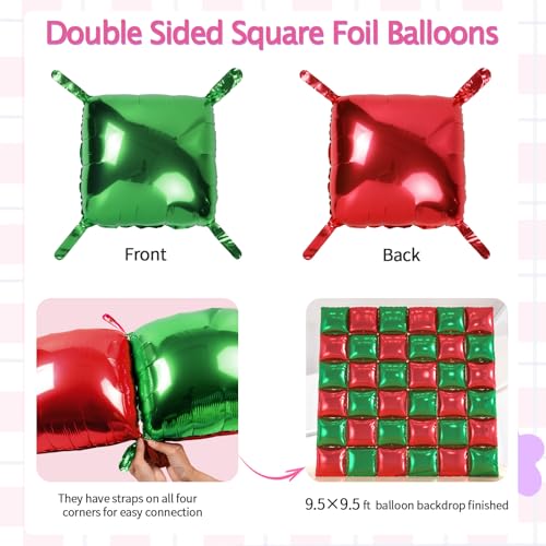 36pcs Red and Green Square Foil Balloons Kit - Christmas Balloon Garland Backdrop Wall for Holiday, Birthday, Graduation Party Decorations(with Straws & Ribbon) - color: Red Green