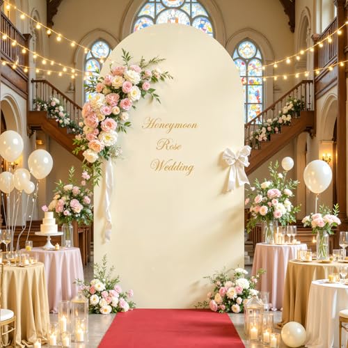 Beige Wedding Arch Backdrop Cover 7.2FT Spandex Arch Covers Round Top Chiara Arch Stand Covers for Party Birthday Ceremony Banquet Decoration - color: Beige, size: 7.2FT