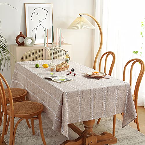 Chassic 60 x 84 inches Farmhouse Style Linen tablecloths, Wrinkle Resistant Washable Dining Room Table Cloths for Rectangle Tables - Hemstitch Light Coffee - color: Hemstitch Light Coffee, size: 84" x 60" (Rectangular)