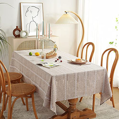 Chassic 60 x 104 inches Farmhouse Style Linen tablecloths, Wrinkle Resistant Washable Dining Room Table Cloths for 6 Foot Rectangle Tables - Hemstitch Light Coffee - color: Hemstitch Light Coffee, size: 104" x 60" (Rectangular)