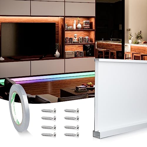 Muzata 4FT/1.2M Spotless Aluminum LED Baseboard Lighting Frosted LED Strip Light Diffuser Neon Skirting Board Indoor Mood Lighting Baseboard LC31 1.2M - size: 1Pack
