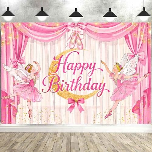 Ballerina Girl Backdrop Cute Ballet Photography Background Pink Princess Party Supplies for Girls Birthday Baby Shower Dance Decor Banner Portrait Photo Booth Studio Props 9x6ft FU058YL - size: 9x6ft