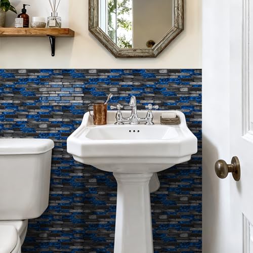 3D Textured Peel and Stick Backsplash Tiles - 20-Sheets 9.69"x4.72" Waterproof Self-Adhesive Tile for Kitchen, Bathroom - Black & Blue - color: Black&Blue