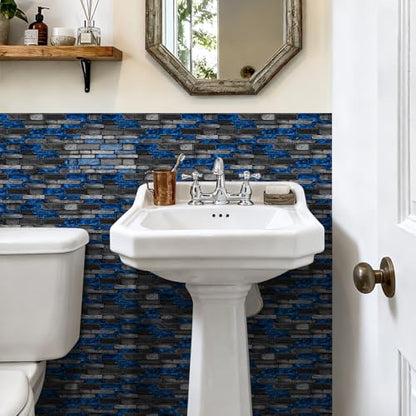 3D Textured Peel and Stick Backsplash Tiles - 20-Sheets 9.69"x4.72" Waterproof Self-Adhesive Tile for Kitchen, Bathroom - Black & Blue - color: Black&Blue