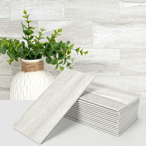 Art3d 102-Piece Faux Stone Peel and Stick Backsplash Tile, Waterproof Thick PVC Stick On Subway Wall Tile for Kitchen Bathroom Laundry Room Fireplace - 3" x 6" Biege Marble - color: Biege Marble