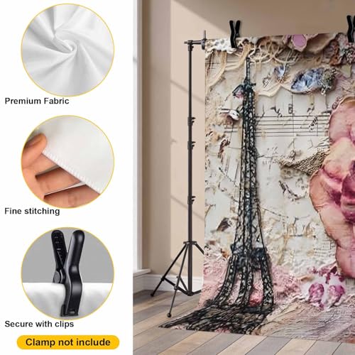 Pink Purple Floral Backdrop for Photography, Vintage Paris Eiffel Tower Sheet Music Texture Photo Backdrop Portrait Background Party Banner Photo Backgrounds for Studio Booth Props, 8x6ft - size: 8x6FT