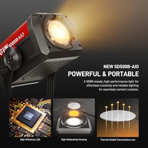 GVM 500W LED Video Light with APP Bluetooth Control, 2700K-6800K CCT, 227040lux@1m, Studio Photography Lighting with Bowen Mount, Continuous Output Lighting with Standard Cover, CRI 97+,COB Lamp Beads - size: 500W