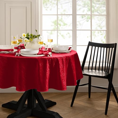 Elrene Home Fashions Continental Solid Texture Water, Stain & Wrinkle Resistant Tablecloth, 70" Round, Red - color: Red, size: 70" (Round)