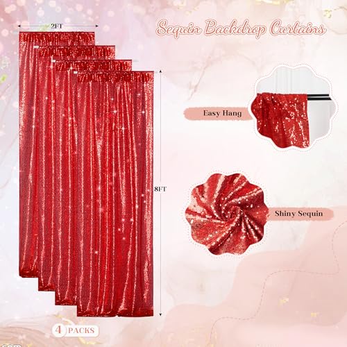 PartyDelight Red 2FT X 8FT Sparkly Sequin Backdrop Curtains 4 Panels, for Wedding, Party, Room Decorations - color: Red, size: 24"W x 96"L (Pack of 4)