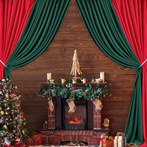10ft x 8ft Red and Green Backdrop Curtains Polyster Photo Drapes Christmas Photo Backgrounds 2 Panels 5ft x 8ft for Party Wedding Birthday Home Photography Background - color: Red+Green, size: 5ft x 8ft 2 Panels