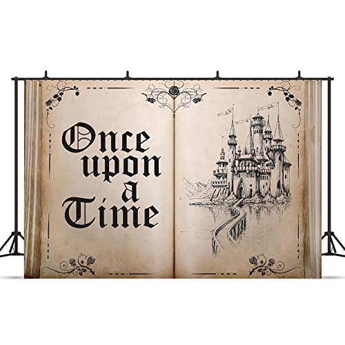 Fairy Tale Books Backdrop Once Upon a Time Backdrops Ancient Castle Princess Romantic Wedding Birthday Party Decorations Magic Book Background Banner Props 7x5FT - size: 7x5 FT