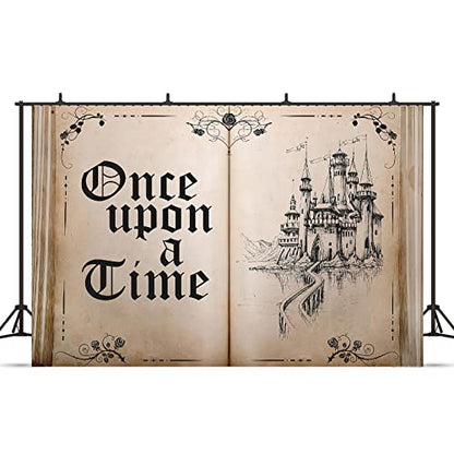 Fairy Tale Books Backdrop Once Upon a Time Backdrops Ancient Castle Princess Romantic Wedding Birthday Party Decorations Magic Book Background Banner Props 7x5FT - size: 7x5 FT