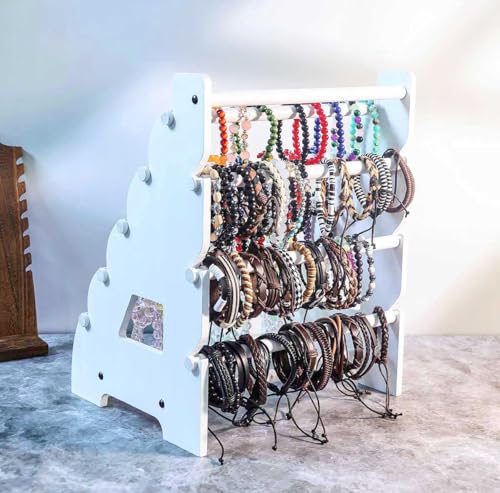 Wooden Bracelet Holder 8 Tier Jewelry Bracelet Display Stand, Portable Organizer for 150-240 Bangles & Scrunchies - for Vendors,Retail Stores, Craft Shows, and Home Storage (white) - color: white
