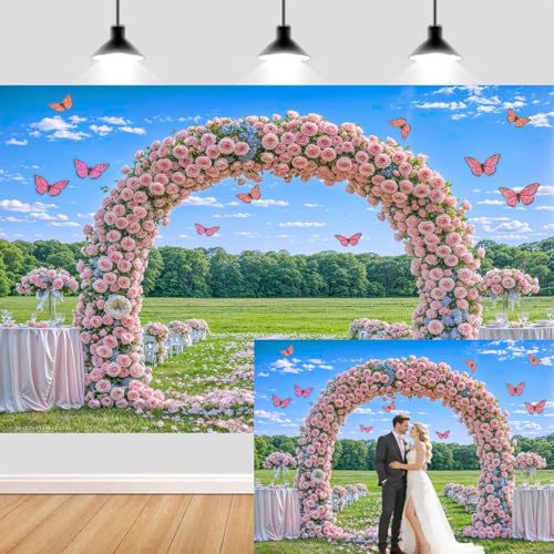 6X4ft Pink Lavender Wedding Backdrop Bridal Shower Rose Flower Photography Background Romantic Floral Garland for Girl Woman Wedding Bridal Party Backdrops Wall Photo Studio Shoot - color: Pink, size: 6X4FT