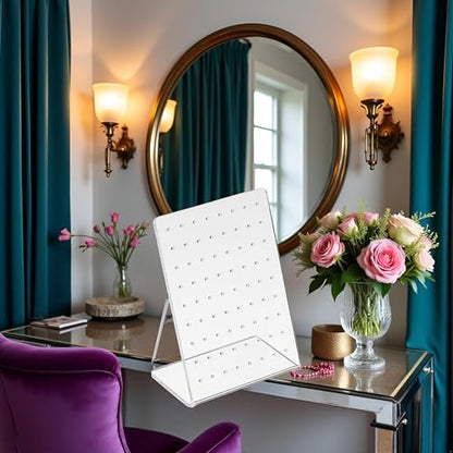 BWESOO White Earrings Stand Display Showing Showcase Rack Ear Cuff Studs Holder Hanger Hook 72 Holes 36 Pairs 72 Holes translucent Jewelry Towers