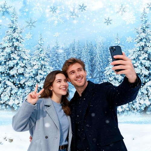Mocsicka Winter Scene Backdrop Snowy Christmas Pine Tree Halo Spots Photography Background Blue Wonderland Snowflake Forest Party Holiday Photoshoot Props (Blue, 7x5ft) - color: blue, size: 7x5ft