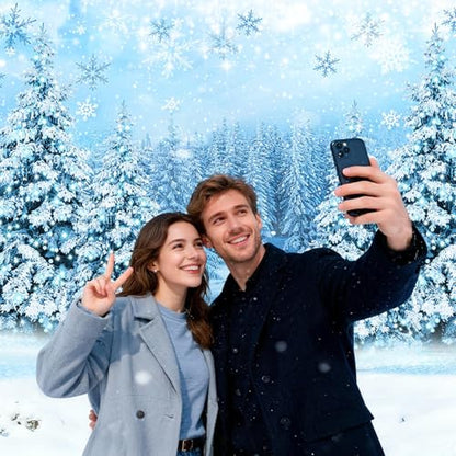 Mocsicka Winter Scene Backdrop Snowy Christmas Pine Tree Halo Spots Photography Background Blue Wonderland Snowflake Forest Party Holiday Photoshoot Props (Blue, 7x5ft) - color: blue, size: 7x5ft