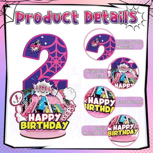 Baderke Pink Spider Theme Birthday Number Sign 16.7'' Purple Spider Birthday Centerpiece for Party Decor Wooden Table Photo Prop(2nd) - style: 2nd