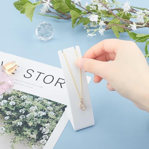 FINGERINSPIRE 6 Pcs Plastic Necklace Stand 4.3 Inch Height, White L-Shape Pendant Display, Mini Jewelry Holder for Earrings, Marketing Showcase, Dangling Slant Back Display