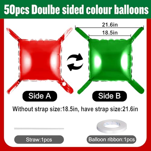 50Pcs Red and Green Square Foil Balloons Wall Backdrop, Double Sided Metallic Foil Balloons Tunnel Arch Garland Kit for Photo Booth Birthday Wedding Halloween Christmas Party Decorations - color: Red and Green, size: 50PCS