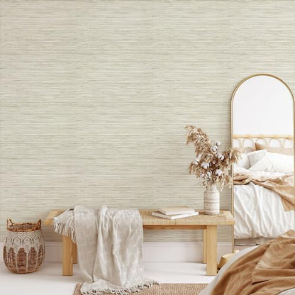 JiffDiff Grasscloth Wallpaper Peel and Stick Cream Grassweave Stick on Wallpaper Textured Self Adhesive Contact Paper 1181" x 17.3" - color: Beige, size: 17.3" x 1181"