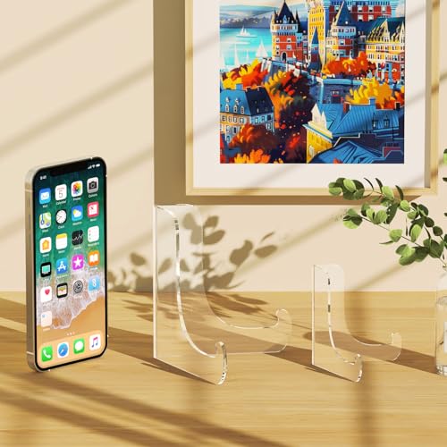 Dooiclear 5 Pack Acrylic Display Stand, Plate Stand for Display, Clear Easel Stand, Display Holder for Card, Frame, Picture, Magazine, Book, CD, Phone (Small/ 3 Inch)