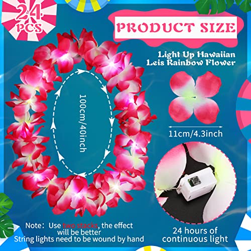 Sherr 24 Pcs LED Leis Light Up Wedding Hawaiian Leis Flower Necklace with LED Lights Beach Tropical Carnival Party Wedding Supplies Luau for Masquerade - color: Pink