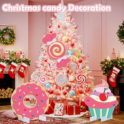 Soulchen 3 Pcs 24 Inch Large Candy Party Indoor Backdrop Decorations 3 Candy Board Signs with Bases, Candyland Photo Booth Props for Christmas Holiday Display Candyland Birthday Photo Booth Decor - style: Candy Party