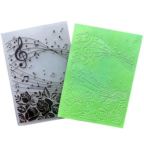Arbuya Music Notes Plastic Embossing Folders for Card Making Roses Meloy Texture Embossing Folder for Scrapbooking Paper Crafting Home Decoration - color: Music Notation and Roses