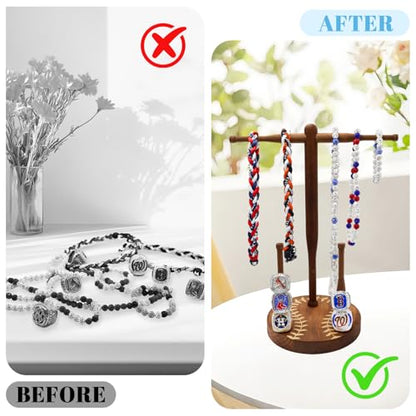 rain bunny Wooden Baseball or Softball Drip Necklace Organizer Holder, Championship Ring Display Holder, Softball Ring Holder, Drip Necklace Baseball Display Gift (Walnut Round Base) - color: Walnu Round Base