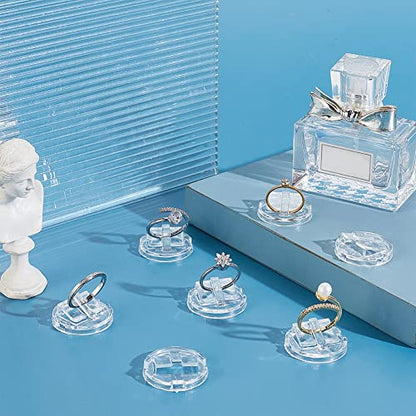 AHANDMAKER 30 Pc Acrylic Ring Display Holder - Transparent Ring Showcase for Selling, Wedding & Home Retail Showcase, Round - style: Round