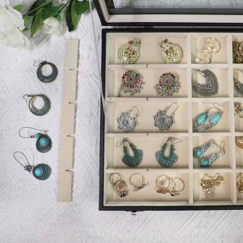 Stratalife Earring Organizer Jewelry Holder Organizer Drawer Earring Storage Jewelry Tray with Clear Lid Ring Box for Women Girls Anti Tarnish 30 Grid (Beige Black) - color: Beige-Black, size: 30 Grid