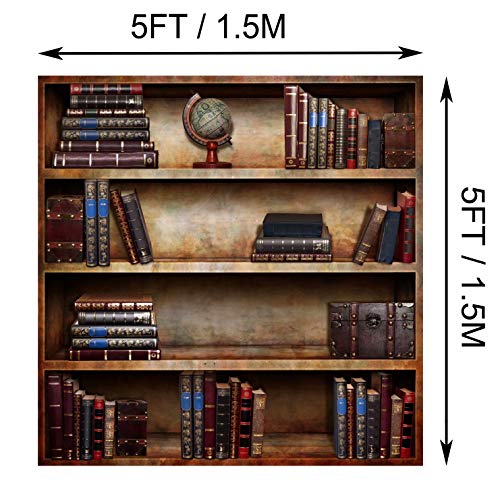 BELECO 5x5ft Fabric Bookshelf Backdrop Library Books Antique Book Racks Library Bookcase Backdrop for Photography Graduation Party Birthday YouTube Video Calls Background School Photo Background Props - size: 5x5FT