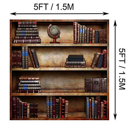 BELECO 5x5ft Fabric Bookshelf Backdrop Library Books Antique Book Racks Library Bookcase Backdrop for Photography Graduation Party Birthday YouTube Video Calls Background School Photo Background Props - size: 5x5FT