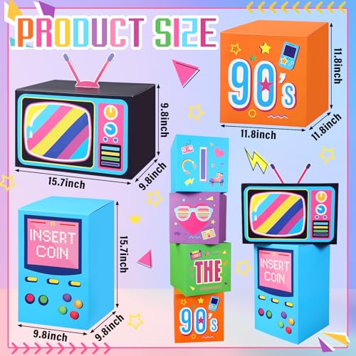 Amyhill 6 Pcs Large 90s Party Decorations Hip Hop Favor Set Paper Party Boxes Novelty Disco Theme Decoration for Retro 1980s 1990s Theme Birthday Neon Disco Music Supplies - style: 90s