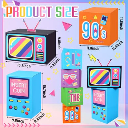 Amyhill 6 Pcs Large 90s Party Decorations Hip Hop Favor Set Paper Party Boxes Novelty Disco Theme Decoration for Retro 1980s 1990s Theme Birthday Neon Disco Music Supplies - style: 90s