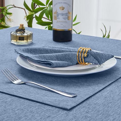 Cloth Napkin Set of 8 Square Washable Reusable Linen Fabric Polyester for Kitchen Dinner Dining Restaurants Wedding Party Banquet Table(Denim Blue/17x17 Inch) - color: Denim Blue
