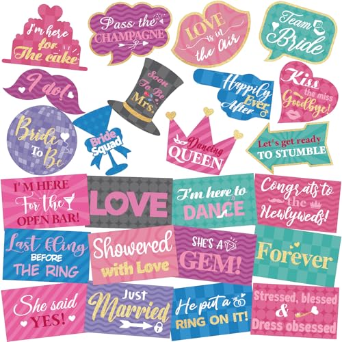 Feifeiya 24 Designs Wedding Photo Booth Props Double Sided Wedding Marriage Parties Decorations 8” x 10” Waterproof Cardstock DIY for Bridal Shower Bachelorette(Blush Pink) - color: Blush Pink