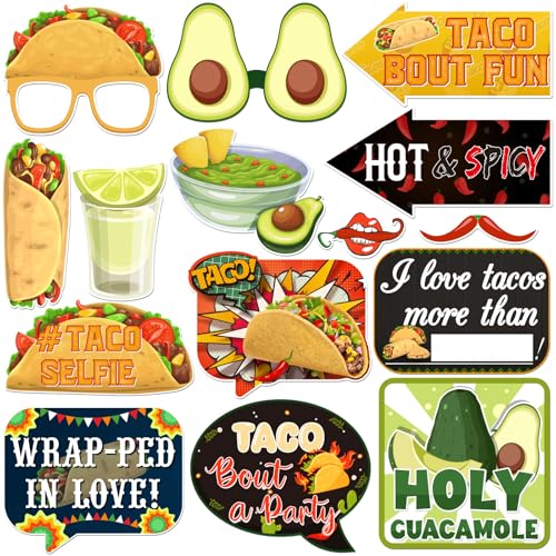 Taco Party Photo Booth Props Cinco De Mayo Birthday Photoshoot Mexican Fiesta Party Photography Props Favor Centerpiece Sticks Decorations 15 PCS