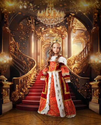 Avezano Red Carpet Backdrop Golden Palace Backdrop Gorgeous European Castle Background for Photography Wedding Birthday Ceremony Night Stage Prom Party Video Props 5x7ft - size: 5x7ft