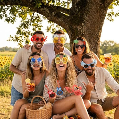Pumtus 15 Pairs Luau Party Sunglasses, Plastic Novelty Funny Hawaiian Glasses, Tropical Fancy Dress Props, Summer Sunglasses Party Favors, Photo Booth Props, Party Accessory for Birthday, Themed Party
