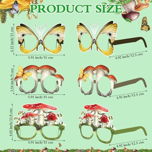 Pajean 36 Pcs Enchanted Forest Party Decorations Mushroom Themed Eyeglasses Wild Mushrooms Paper Glasses Photo Booth Props Frame Favors for Woodland Shower Birthday Party Decor Supplies - style: Mushroom