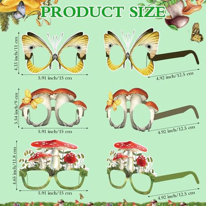 Pajean 36 Pcs Enchanted Forest Party Decorations Mushroom Themed Eyeglasses Wild Mushrooms Paper Glasses Photo Booth Props Frame Favors for Woodland Shower Birthday Party Decor Supplies - style: Mushroom